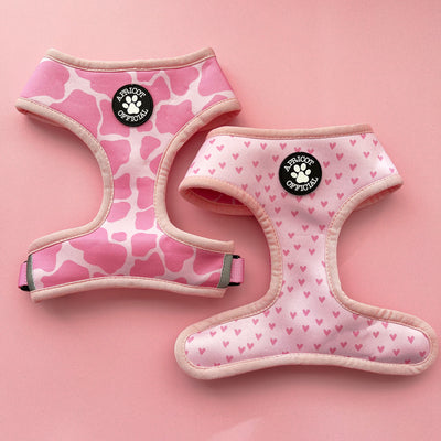 Reversible Pink Cow Print/Hearts Harness